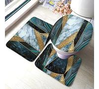 Tapis De Bain 3 Pièces Geometric Marble Modern Agate Gold Mosaic Artificial Stone Texture Teal Blue Green Tapis De Toilette Lavable Paillasson D'Entrée Antidérapant Paillasson pour Douche Salon