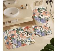 Tapis De Bain 3 Pièces Spring Watercolor Flower Wild Flower Tapis De Toilette Antidérapant Paillasson Lavable Paillasson D'Entrée pour Chambre Baignoire Salon