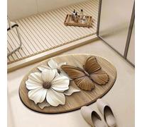 Tapis de bain 3D à motif floral et papillons style illusion d'optique imitation bois antidérapant et absorbant tapis de décoration d'intérieur pour chambre cuisine salle bain canapé et table basse