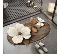 Tapis de bain 3D à motif floral et papillons style illusion d'optique imitation bois antidérapant et absorbant tapis de décoration d'intérieur pour chambre cuisine salle bain canapé et table basse