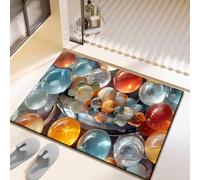 Tapis De Bain 40X60Cm Bleu Jaune Tapis Salle De Bain en Diatomite Fort Pouvoir Absorbant Et Antidérapant, Lavable, À Séchage Rapide,pour Portes, Salon,Toilettes