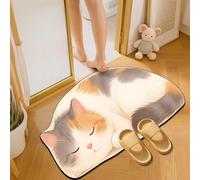 Tapis De Bain 40X60Cm Chat Jaune Gris Tapis Salle De Bain en Diatomite Fort Pouvoir Absorbant Et Antidérapant, Lavable, À Séchage Rapide,pour Portes, Salon,Toilettes