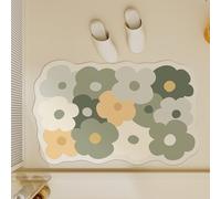 Tapis De Bain 40X60Cm Fleurs Vertes Et Jaunes Tapis Salle De Bain en Diatomite Fort Pouvoir Absorbant Et Antidérapant, Lavable, À Séchage Rapide,pour Portes, Salon,Toilettes