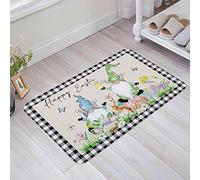 Tapis De Bain 40X60Cm, GNOME De Pâques Œufs De Pâques Lapin De Pâques Tulipe Motif Écossais Rustique Noir Tapi Salle De Bain Anti-Poussière Tapis De Porte pour Cuisine Chambre Couloir