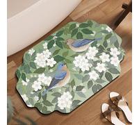 Tapis De Bain 40X60Cm Oiseau Bleu Tapis Salle De Bain en Diatomite Fort Pouvoir Absorbant Et Antidérapant, Lavable, À Séchage Rapide,pour Portes, Salon,Toilettes