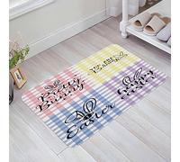 Tapis De Bain 40X60Cm, Oreilles De Lapin De Pâques Printemps Bleu Roses Jaune Violet Carreaux Buffalo Tapi Salle De Bain Anti-Saleté Tapis De Bienvenue pour Cuisine Déco Salle De Bain