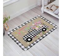 Tapis De Bain 40X60Cm, Tulipe Lapin De Pâques Fesses Camion À Carreaux Noirs Rustique Tapi Salle De Bain Durable Tapis Entree pour Déco Salle De Bain Intérieur