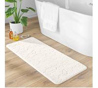 Douceur d'Intérieur, Tapis de Bain (50 x 120 cm) Ricochet Blanc, Microfibre Unie Relief
