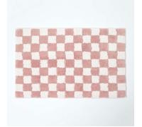 HOMESCAPES Tapis de Bain à Carreaux antidérapant en 100% Coton Rose, 50 x 80 cm