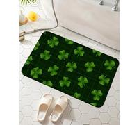 Tapis de Bain à Carreaux trèfle Vert pour la Saint-Patrick, séchage Rapide | Tapis festif à motif à carreaux de trèfle vert, idéal pour la Saint-Patrick ; séchage rapide, absorbant et antidérapant.
