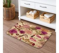 Tapis de bain à imprimé floral à séchage rapide, motif roses vintage, décoratif, absorbant, antidérapant, lavable en mousse à mémoire de forme, pour salle de bain, toilettes, toilettes, décoration