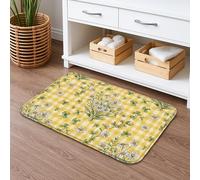Tapis de bain à motif floral à séchage rapide, motif vichy jaune vintage, absorbant, antidérapant, décoration printanière, en flanelle, lavable pour salle de bains et toilettes, 40,6 x 61 cm