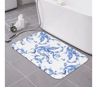 Tapis de bain à motif floral bleu, terre de diatomées, super absorbant, séchage rapide, antidérapant, profil bas, tapis de sol pour baignoire, tapis de salle de bain pour douche et lavabo 40,6 x 61
