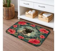Tapis de bain à motif floral carlin, hibiscus vif, antidérapant, coloré, décoratif en mousse à mémoire de forme, tapis lavable pour salle de bain, printemps 40,6 x 183 cm
