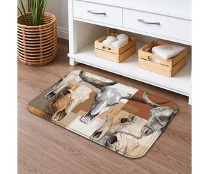 Tapis de bain à séchage rapide à motif d'animaux de la ferme - Motif visages de vache rustiques - Absorbant et antidérapant - En flanelle - Lavable - Pour décoration de salle de bain - 40,6 x 61 cm