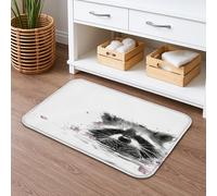 Tapis de bain à séchage rapide à motif floral raton laveur, noir, blanc, absorbant, antidérapant, moderne en mousse à mémoire de forme, lavable pour décoration de salle de bain, 40,6 x 61 cm