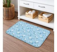 Tapis de bain à séchage rapide, absorbant et antidérapant, en flanelle, lavable pour salle de bains et toilettes, motif gouttes d'eau (40,6 x 61 cm)
