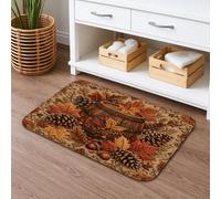 Tapis de bain à séchage rapide avec feuilles d'automne et pommes de pin rustiques, motif floral, absorbant, antidérapant, lavable en flanelle, pour salle de bain, toilettes, toilettes, décoration 40,6