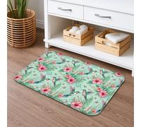 Tapis de bain à séchage rapide avec motif colibri, fleurs de pêche, feuilles vertes, absorbant, antidérapant, lavable pour salle de bain, 40,6 x 61 cm