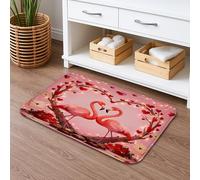 Tapis de bain à séchage rapide avec motif cœur d'oiseau tropical, pêche et amour, antidérapant, lavable, en flanelle, pour salle de bain et toilettes, 50,8 x 81,3 cm