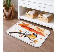 Tapis de bain à séchage rapide avec parapluie d'oiseau d'automne rustique - Absorbant, antidérapant, décoratif saisonnier en flanelle - Lavable pour salle de bain et toilettes - 40,6 x 61 cm