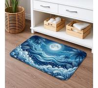 Tapis de bain à séchage rapide avec vagues de l'océan - Absorbant et antidérapant - En flanelle - Lavable pour salle de bains et toilettes - Bleu tropical - 40,6 x 61 cm