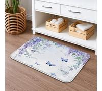 Tapis de bain à séchage rapide, élégant motif feuilles de lavande violettes, antidérapant, lavable en flanelle, pour salle de bains et toilettes, 40,6 x 61 cm