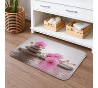 Tapis de bain à séchage rapide, élégant, motif orchidée zen, pierres de pêche, absorbant, antidérapant, moderne, en flanelle, lavable, pour salle de bains, toilettes, toilettes, décoration 50,8 x 81,3