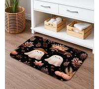 Tapis de bain à séchage rapide Halloween Ghosts - Absorbant et antidérapant - En flanelle - Lavable - Pour salle de bain, toilettes, toilettes - Noir et pêche - 50,8 x 81,3 cm