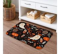 Tapis de bain à séchage rapide Halloween Ghosts - Motif floral noir et orange - Absorbant et antidérapant - Tapis de bain d'automne en flanelle lavable pour salle de bain, toilettes, toilettes - 40,6