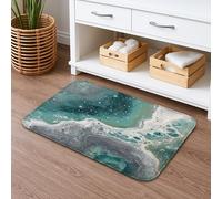 Tapis de bain à séchage rapide inspiré de l'océan - Motif abstrait bleu turquoise - Absorbant, antidérapant, moderne en mousse à mémoire de forme - Lavable - 40,6 x 61 cm