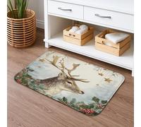 Tapis de bain à séchage rapide, motif cerf, vintage, rustique, forêt, antidérapant, lavable en flanelle pour salle de bain, toilettes, toilettes, décoration 40,6 x 61 cm