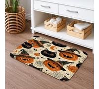 Tapis de bain à séchage rapide motif chat et citrouilles d'Halloween, antidérapant et lavable en mousse à mémoire de forme pour décoration de salle de bain, 40,6 x 61 cm