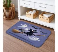 Tapis de bain à séchage rapide motif chat et fantômes d'Halloween avec balai, antidérapant, lavable en mousse à mémoire de forme, pour décoration de salle de bain, 50,8 x 81,3 cm