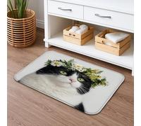Tapis de bain à séchage rapide motif chat floral avec chrysanthème royal, antidérapant, lavable, décoration printanière, 40,6 x 61 cm