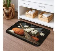 Tapis de bain à séchage rapide, motif citrouille et balai, motif fantômes vintage, absorbant, antidérapant, lavable en flanelle, pour décoration de salle de bain, 40,6 x 61 cm