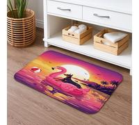 Tapis de bain à séchage rapide motif coucher de soleil tropical coloré, oiseau tropical et chat, absorbant, antidérapant, lavable en flanelle, pour salle de bain, toilettes, toilettes, 40,6 x 61 cm