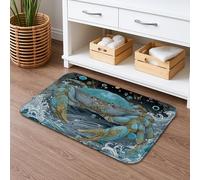 Tapis de bain à séchage rapide motif crabe bleu océan absorbant, antidérapant, lavable en flanelle pour décoration de salle de bain 40,6 x 61 cm