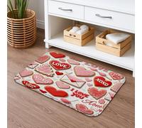 Tapis de bain à séchage rapide motif cœur de Saint-Valentin, pêche, amour, biscuit, absorbant, antidérapant, lavable en flanelle pour décoration de salle de bain, 50,8 x 81,3 cm