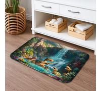 Tapis de bain à séchage rapide motif dinosaure de dessin animé, cascade de jungle, antidérapant, tapis de bain d'été lavable en flanelle pour salle de bain et toilettes, 50,8 x 81,3 cm