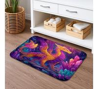 Tapis de bain à séchage rapide, motif dragon fantastique, coloré, créature mythique, absorbant, antidérapant, tapis de bain artistique en flanelle lavable pour salle de bain, toilettes, toilettes