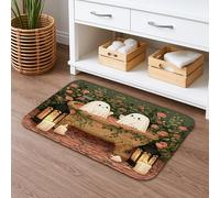 Tapis de bain à séchage rapide Motif fleurs mignons fantômes et lanternes fantaisies et roses absorbants antidérapants en mousse à mémoire de forme d'automne 50,8 x 81,3 cm