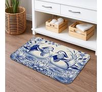 Tapis de bain à séchage rapide motif floral bleu canard - Vintage asiatique - Antidérapant - En flanelle - Lavable - Pour salle de bain et toilettes - 50,8 x 81,3 cm