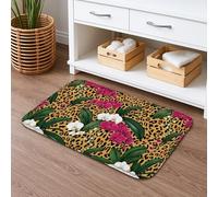 Tapis de bain à séchage rapide, motif floral léopard, orchidée vive, antidérapant, lavable, pour salle de bain, toilettes, décoration 40,6 x 61 cm