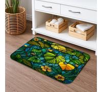 Tapis de bain à séchage rapide, motif floral vert vif, antidérapant, lavable en mousse à mémoire de forme, pour salle de bain, toilettes, toilettes, 40,6 x 183 cm