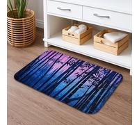 Tapis de bain à séchage rapide motif forêt de bambou abstrait, bleu, violet, nature, absorbant, antidérapant, lavable, pour salle de bains et toilettes, 40,6 x 61 cm