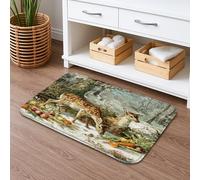 Tapis de bain à séchage rapide motif forêt de cerfs - Motif animal rustique - Absorbant et antidérapant - En flanelle - Lavable - Pour salle de bains et toilettes - 50,8 x 81,3 cm