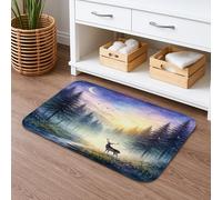 Tapis de bain à séchage rapide, motif forêt de cerfs multicolores, absorbant, antidérapant, lavable, pour salle de bain et toilettes, 40,6 x 61 cm