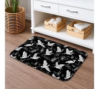 Tapis de bain à séchage rapide, motif grue noir et blanc, motif oiseau vintage, absorbant, antidérapant, lavable en flanelle, pour décoration de salle de bain, 40,6 x 61 cm