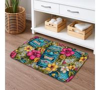 Tapis de bain à séchage rapide, motif hibiscus coloré et Tiki, absorbant, antidérapant, lavable pour salle de bain, toilettes, toilettes, 40,6 x 61 cm